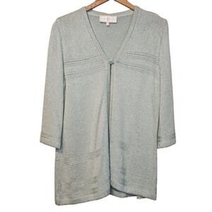 St John‎ Sport Cardigan Sweater Womens Large Seafoam Green Metallic Open Front